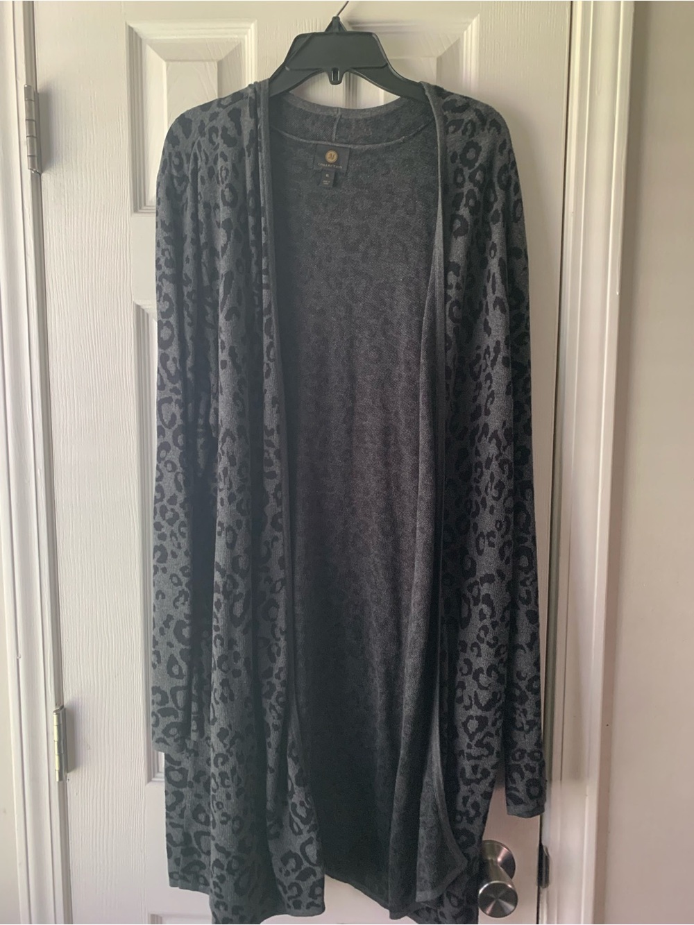 American Princess Gray and Black Leopard Open-Front Cardigan